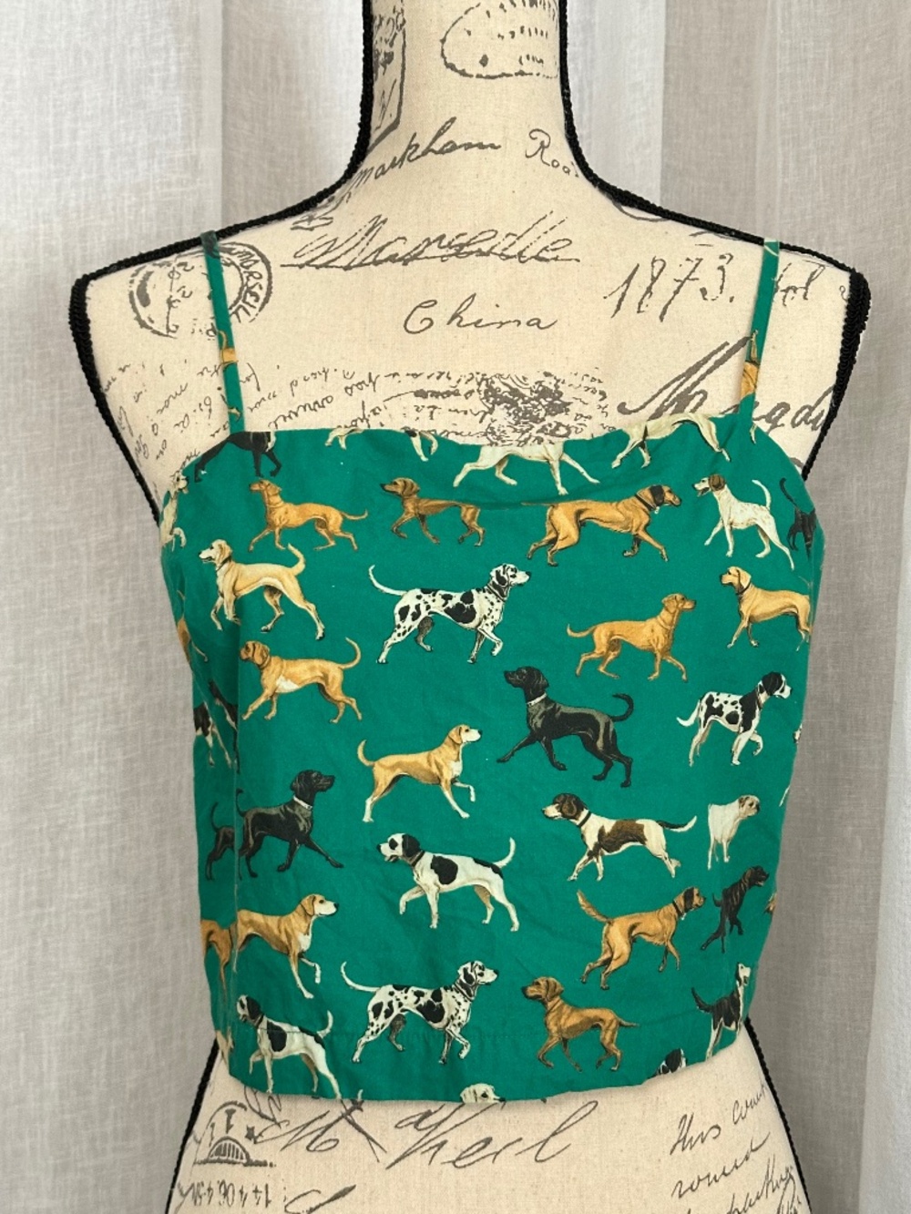Anthropologie Maeve Green Straight-Neck Crop Tank Top Dog Print Size Small